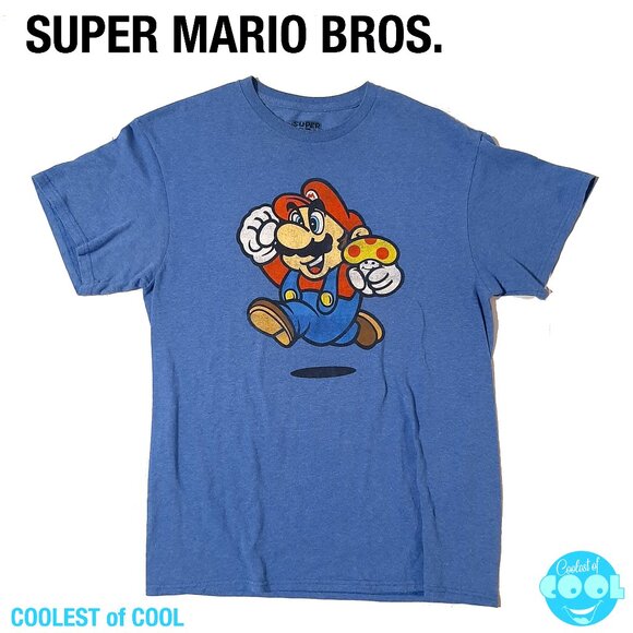 Super Mario T-shirt Men's Size Medium Blue Soft Nintendo NES Retro Video Game - Picture 1 of 5
